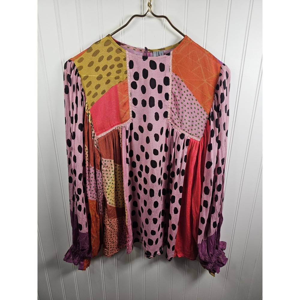 Anthropologie Blank London Miranda Peasant Top Women's S Patchwork Pink